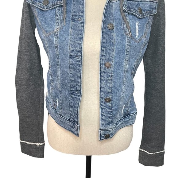 Hollister Blue Grey Distressed Hooded Denim Jean Jacket Size S Small - Picture 5 of 14